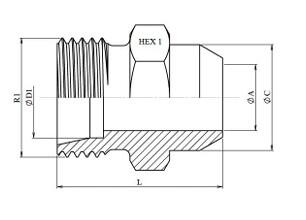 Schéma coté mamelon hexagonal métrique à souder inox 316L nu