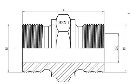 Adaptateur mâle BSP fond plat inox 316L – schéma coté
