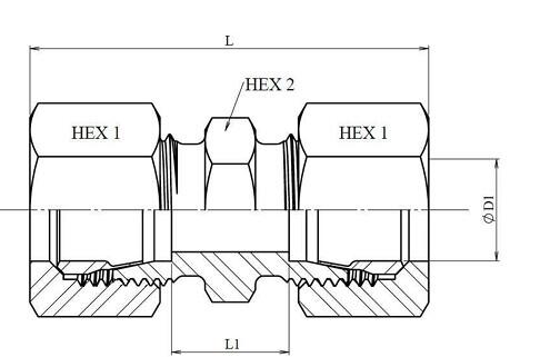 Schéma coté raccord union double DIN 2353 inox