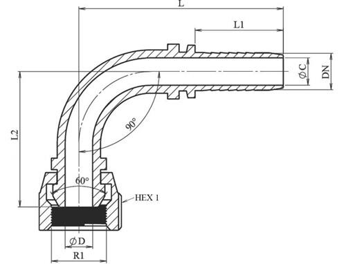 Schéma coté coude 90° BSP cône 60°
