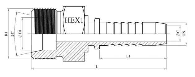 Schéma coté embout mâle à sertir — L, L1, HEX, ØC