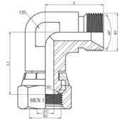 Coude 90° mâle-femelle tournante BSP cône 60° inox 316L